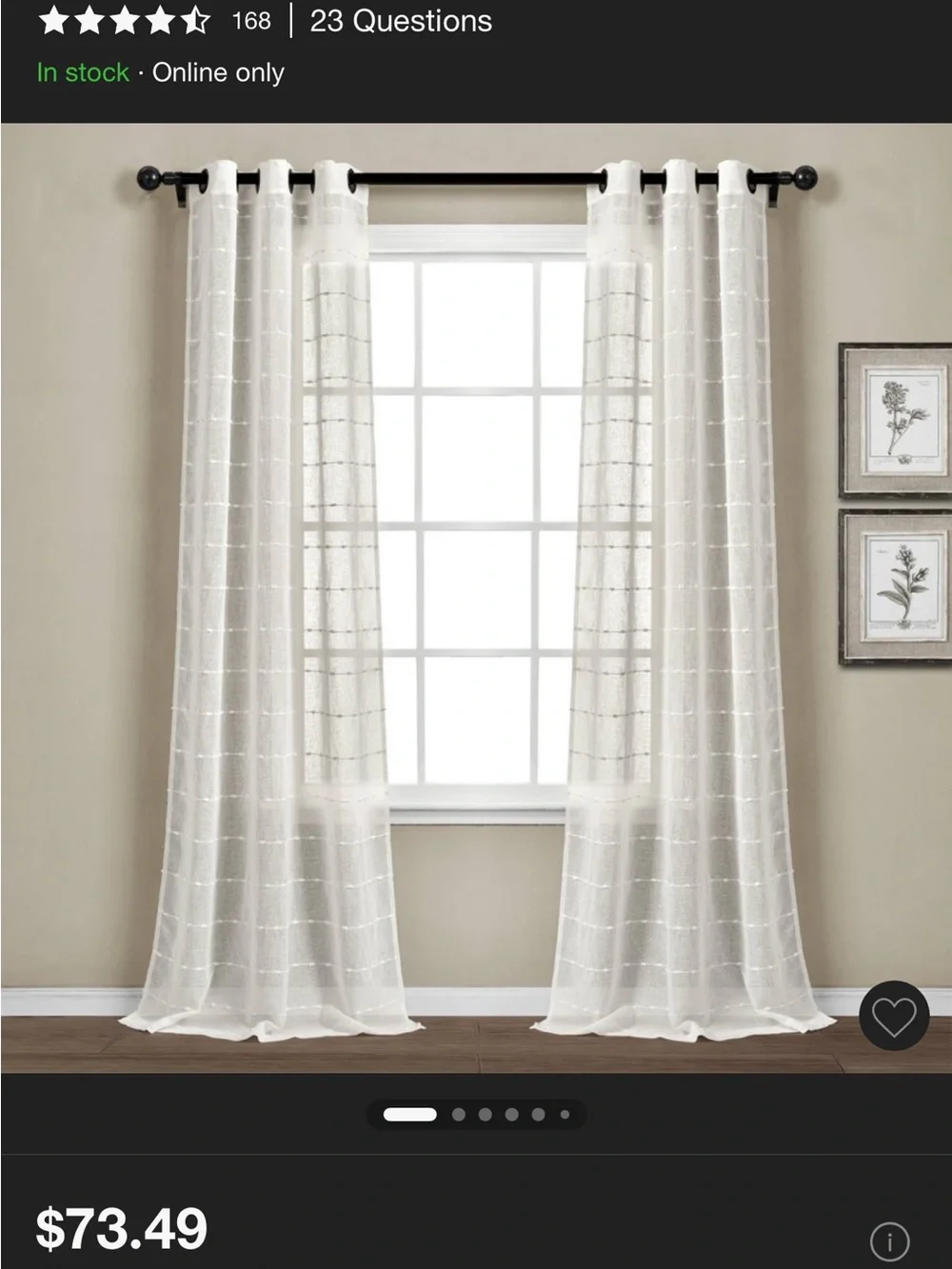 Two Sheer Window Curtains with Subtle Check Detail - White